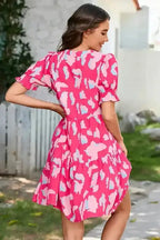 Pink Abstract Tiered Loose Mini Dress - Fashionfitz