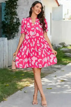 Pink Abstract Tiered Loose Mini Dress - Fashionfitz