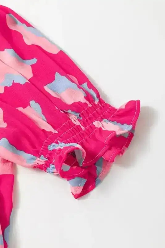 Pink Abstract Tiered Loose Mini Dress - Fashionfitz