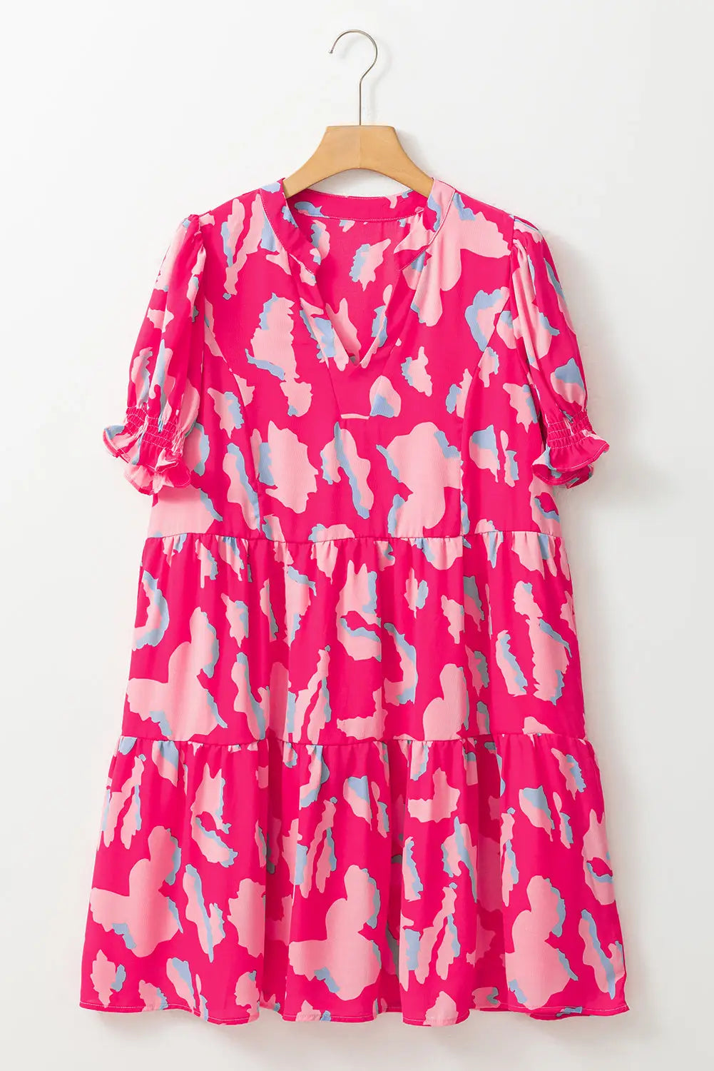 Pink abstract tiered loose mini dress - dresses/mini dresses