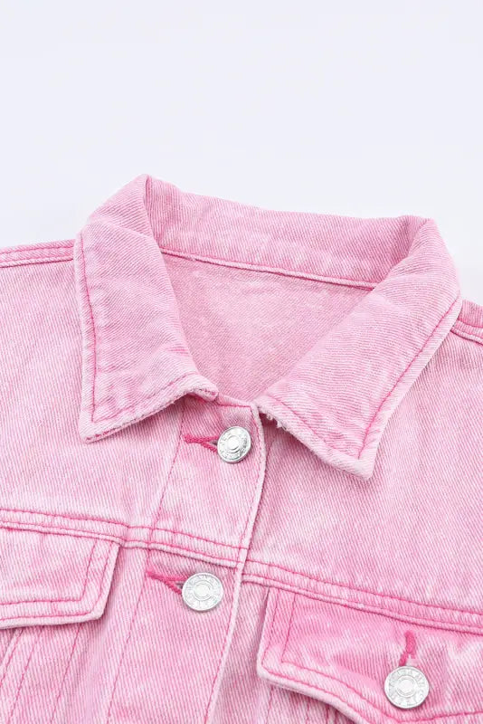 Pink acid wash button flap pocket denim jacket - jackets