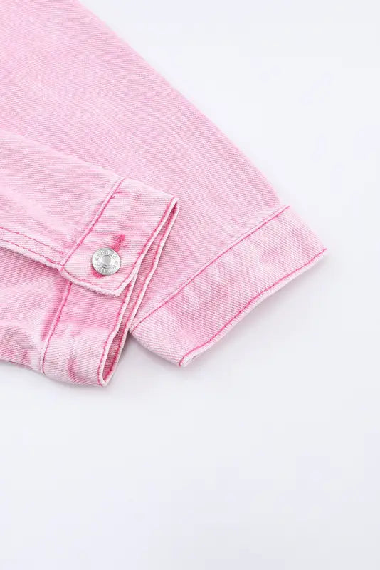 Pink acid wash button flap pocket denim jacket - jackets