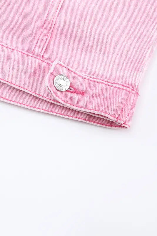 Pink acid wash button flap pocket denim jacket - jackets