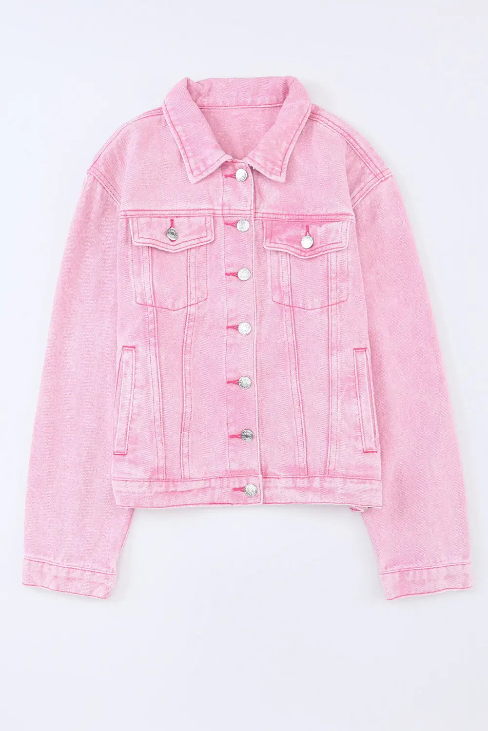 Pink acid wash button flap pocket denim jacket - jackets