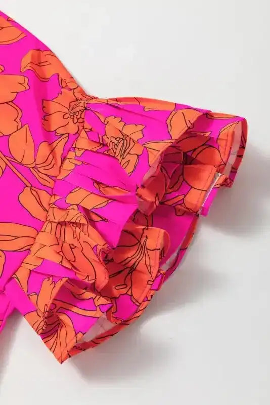 Pink Big Ruffled Sleeve Floral Dress - Fashionfitz