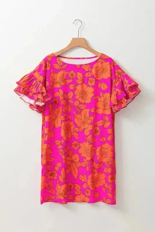 Pink Big Ruffled Sleeve Floral Dress - Fashionfitz