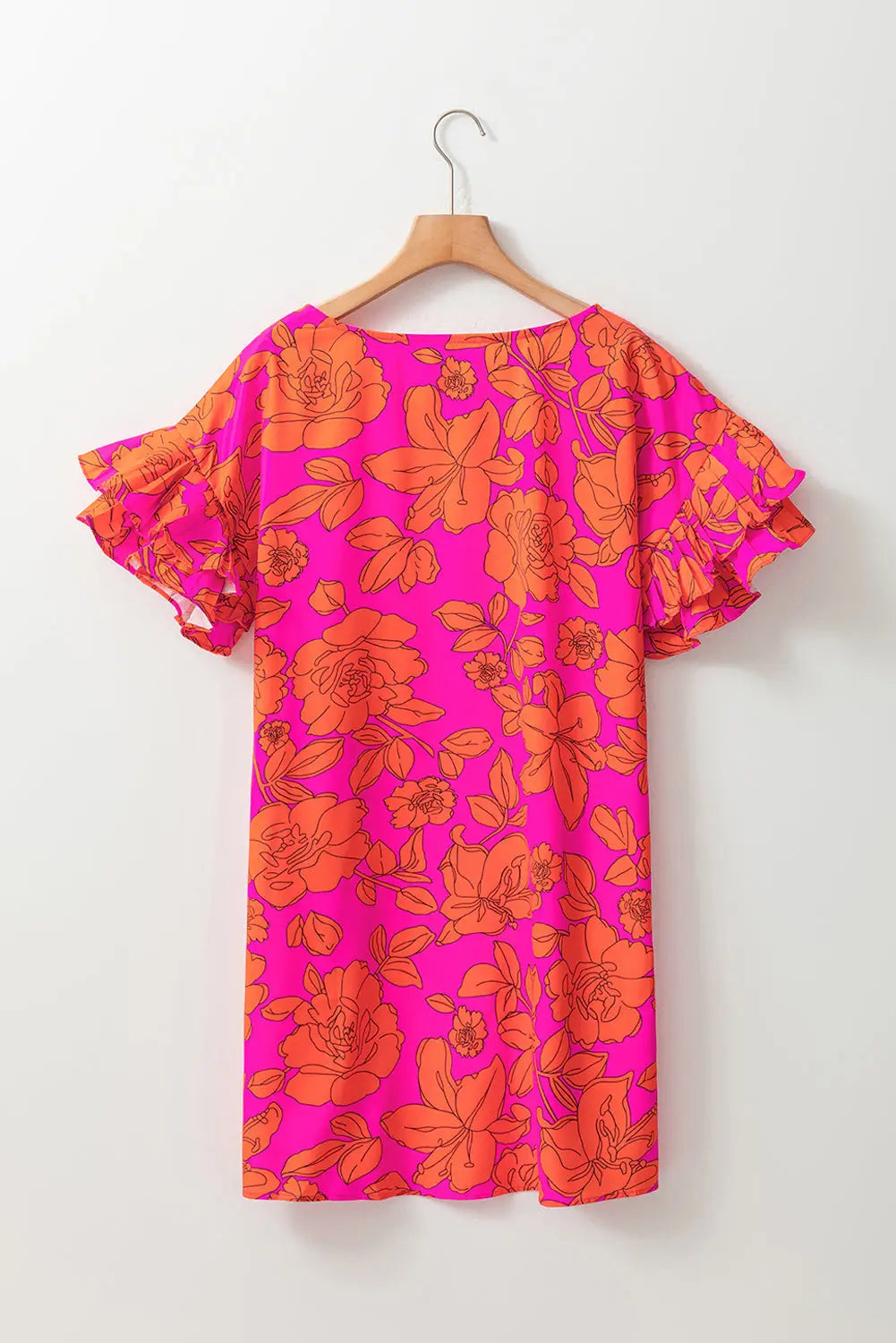 Pink big ruffled sleeve floral dress - dresses/floral dresses