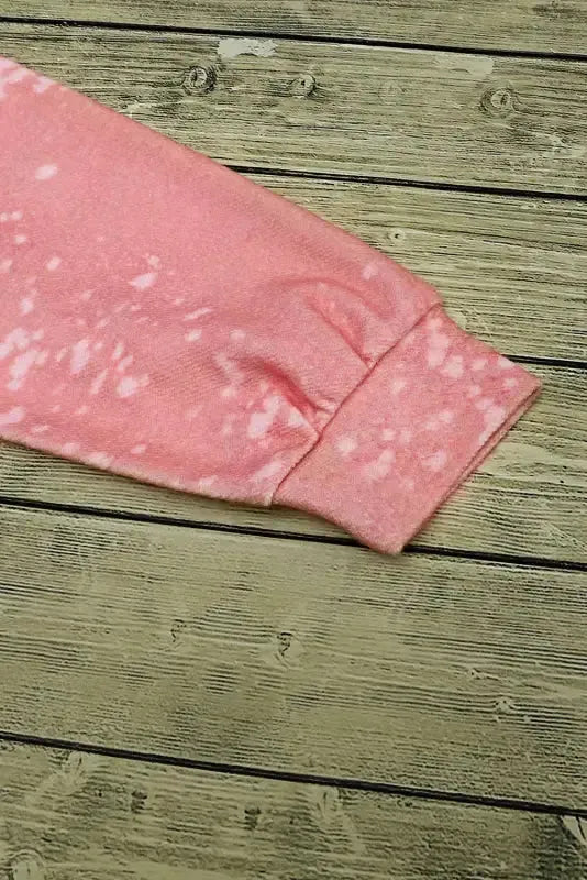 Pink Bleached Round Neck Pullover Sweatshirt - Fashionfitz