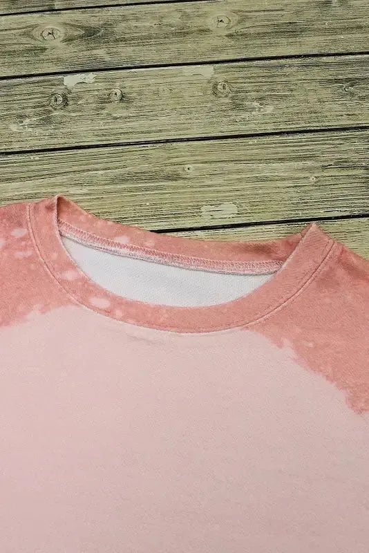 Pink Bleached Round Neck Pullover Sweatshirt - Fashionfitz