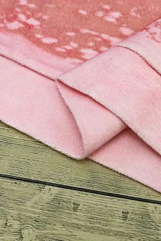 Pink Bleached Round Neck Pullover Sweatshirt - Fashionfitz