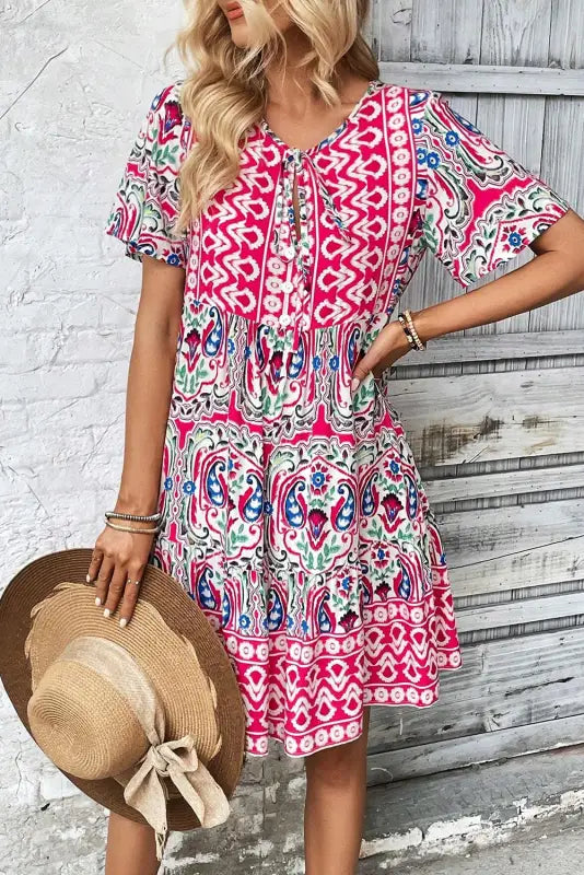 Pink bohemian summer dress - dresses/mini dresses