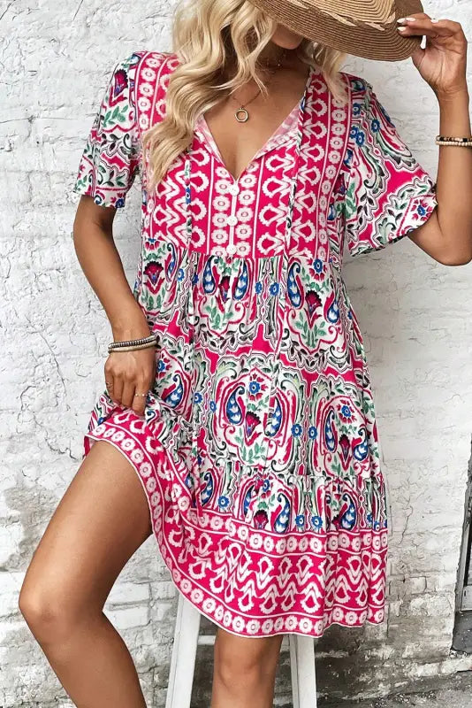 Pink bohemian summer dress - dresses/mini dresses