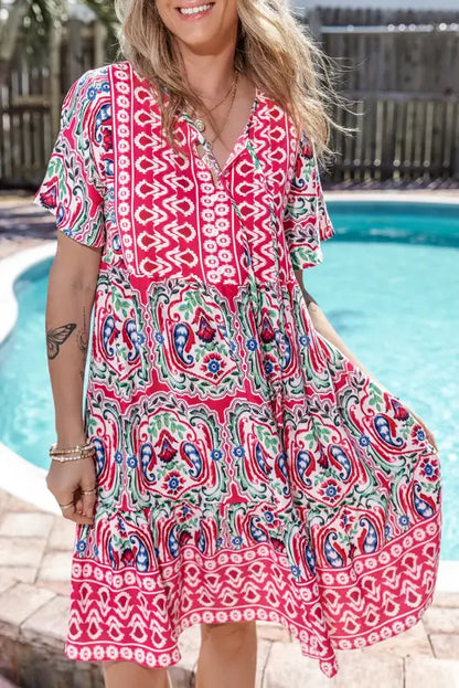 Pink bohemian summer dress - s / 100% polyester - dresses/mini dresses