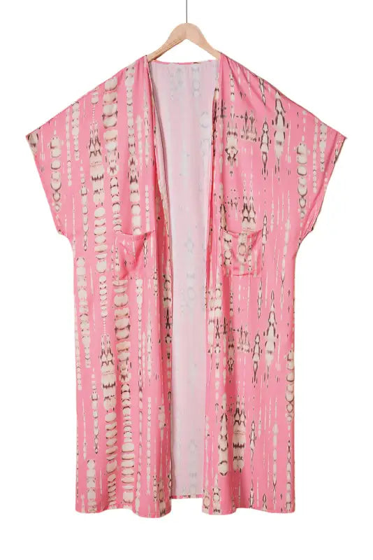 Pink bohemian tie dye oversize long kimono - one size / 100% polyester - kimonos