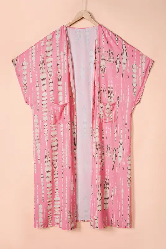 Pink bohemian tie dye oversize long kimono - one size / 100% polyester - kimonos