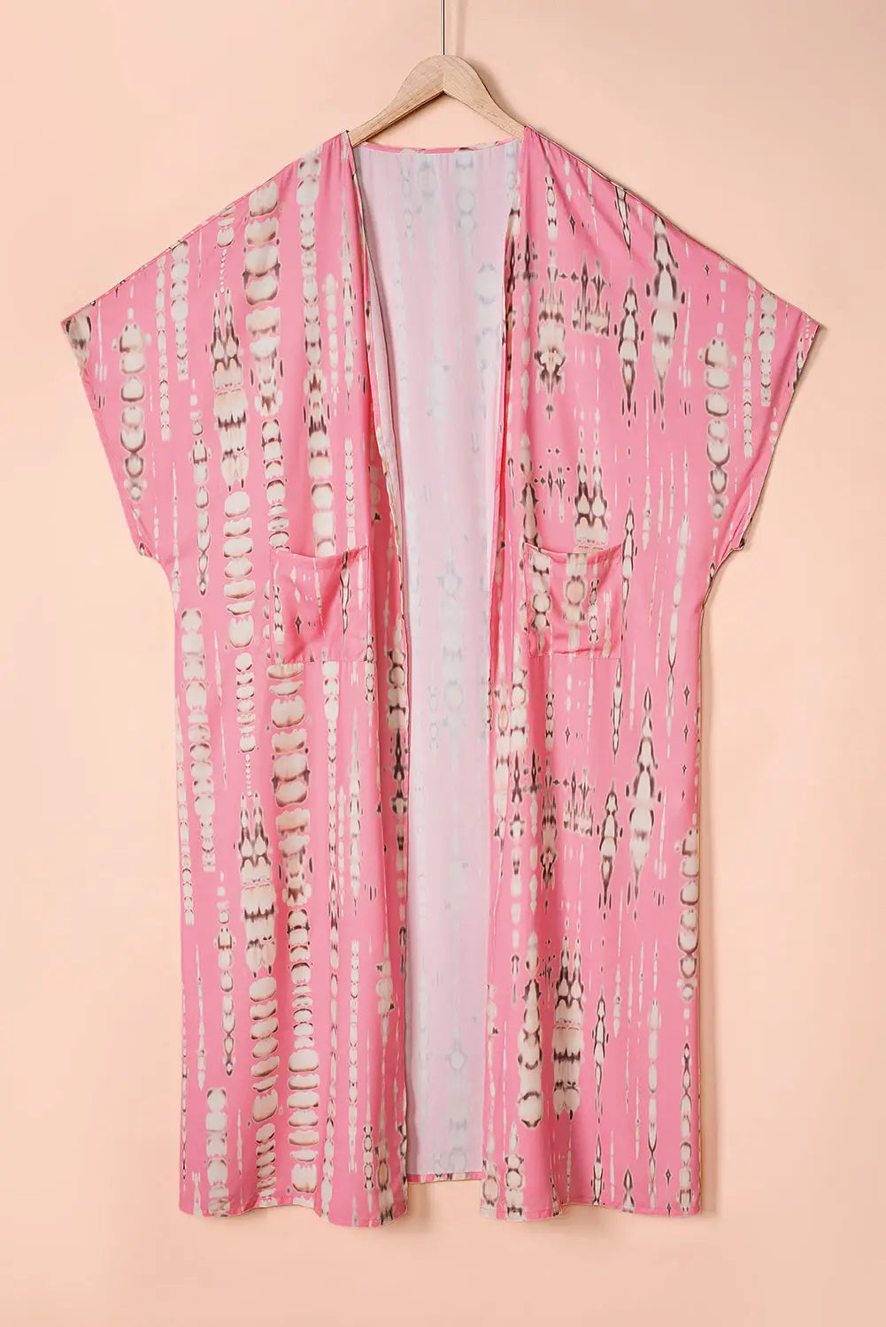 Pink bohemian tie dye oversize long kimono - one size / 100% polyester - kimonos