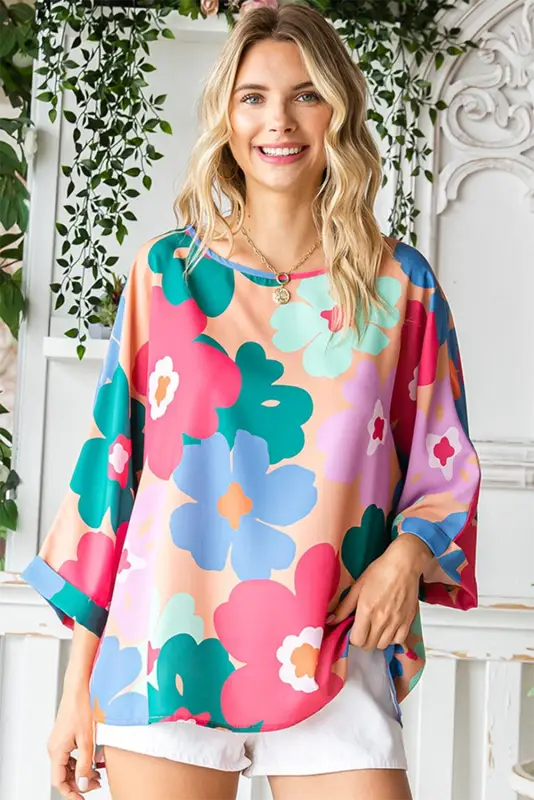 Pink boho floral oversized blouse - blouses