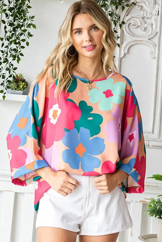 Pink boho floral oversized blouse - blouses