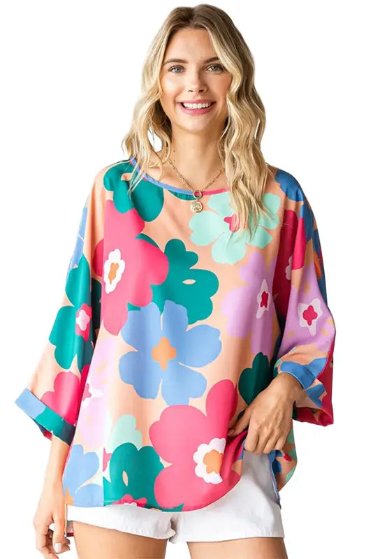 Pink boho floral oversized blouse - blouses