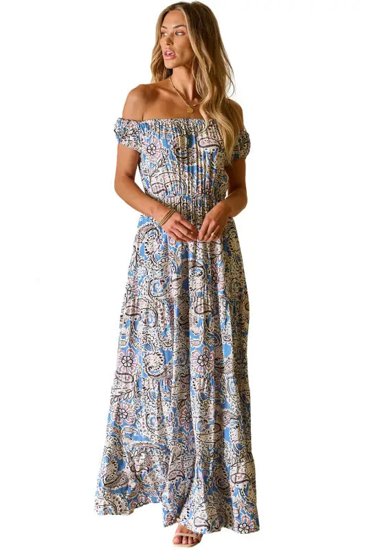 Pink boho paisley off shoulder maxi dress - floral dresses