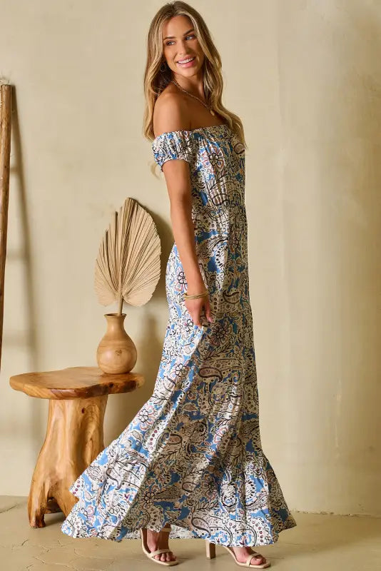 Pink boho paisley off shoulder maxi dress - floral dresses