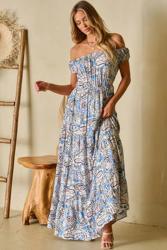 Pink boho paisley off shoulder maxi dress - floral dresses