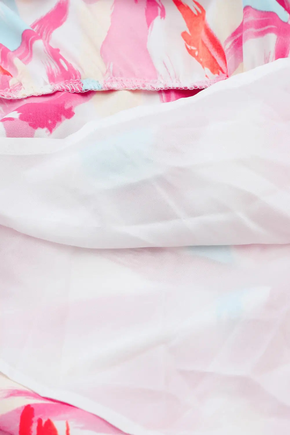 Pink brush stroke printed smocked ruffle tiered dress - midi dresses