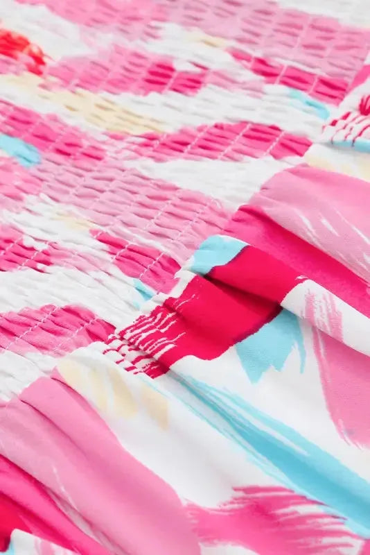 Pink Brush Stroke Smocked Ruffle Dress - Fashionfitz