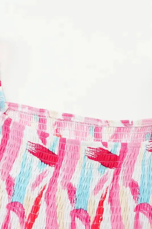 Pink Brush Stroke Smocked Ruffle Dress - Fashionfitz