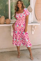 Pink Brush Stroke Smocked Ruffle Dress - Fashionfitz