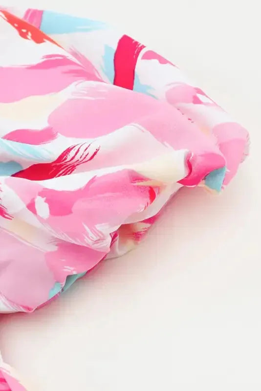 Pink Brush Stroke Smocked Ruffle Dress - Fashionfitz