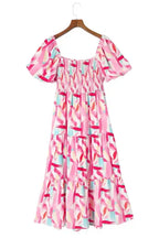 Pink Brush Stroke Smocked Ruffle Dress - Fashionfitz