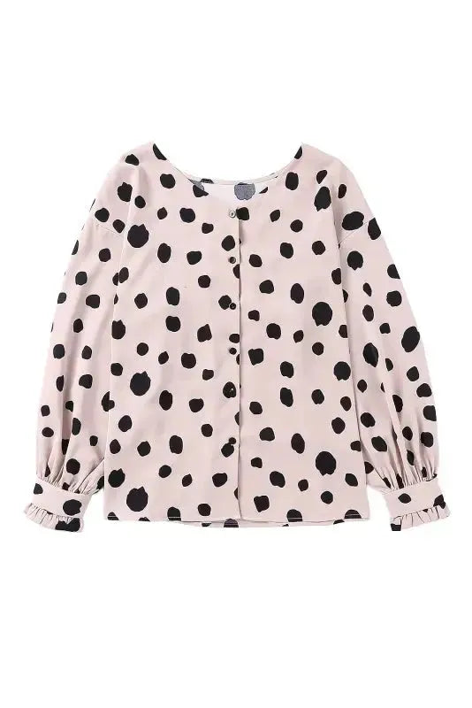 Pink Button Frill Cuffs Oversize Puff Sleeve Blouse - Fashionfitz