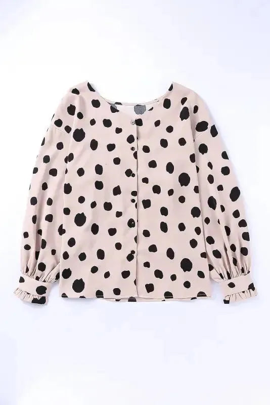 Pink Button Frill Cuffs Oversize Puff Sleeve Blouse - Fashionfitz
