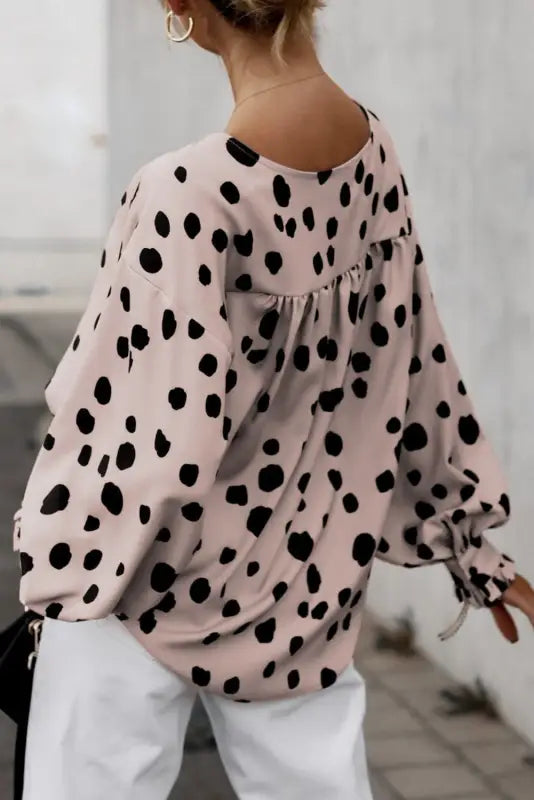 Pink button frill cuffs oversize puff sleeve blouse - tops