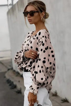 Pink Button Frill Cuffs Oversize Puff Sleeve Blouse - Fashionfitz