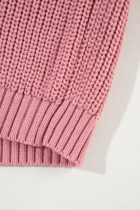 Pink cable knit short sleeve sweater | fashionfitz