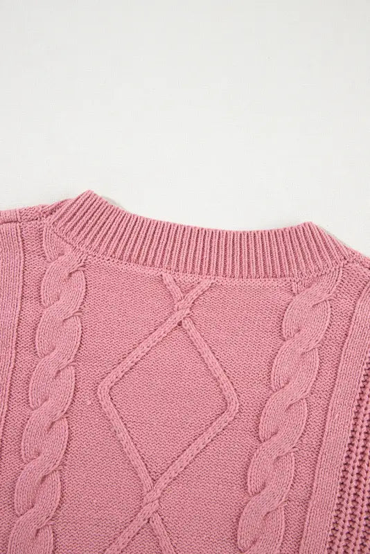 Pink cable knit short sleeve sweater | fashionfitz