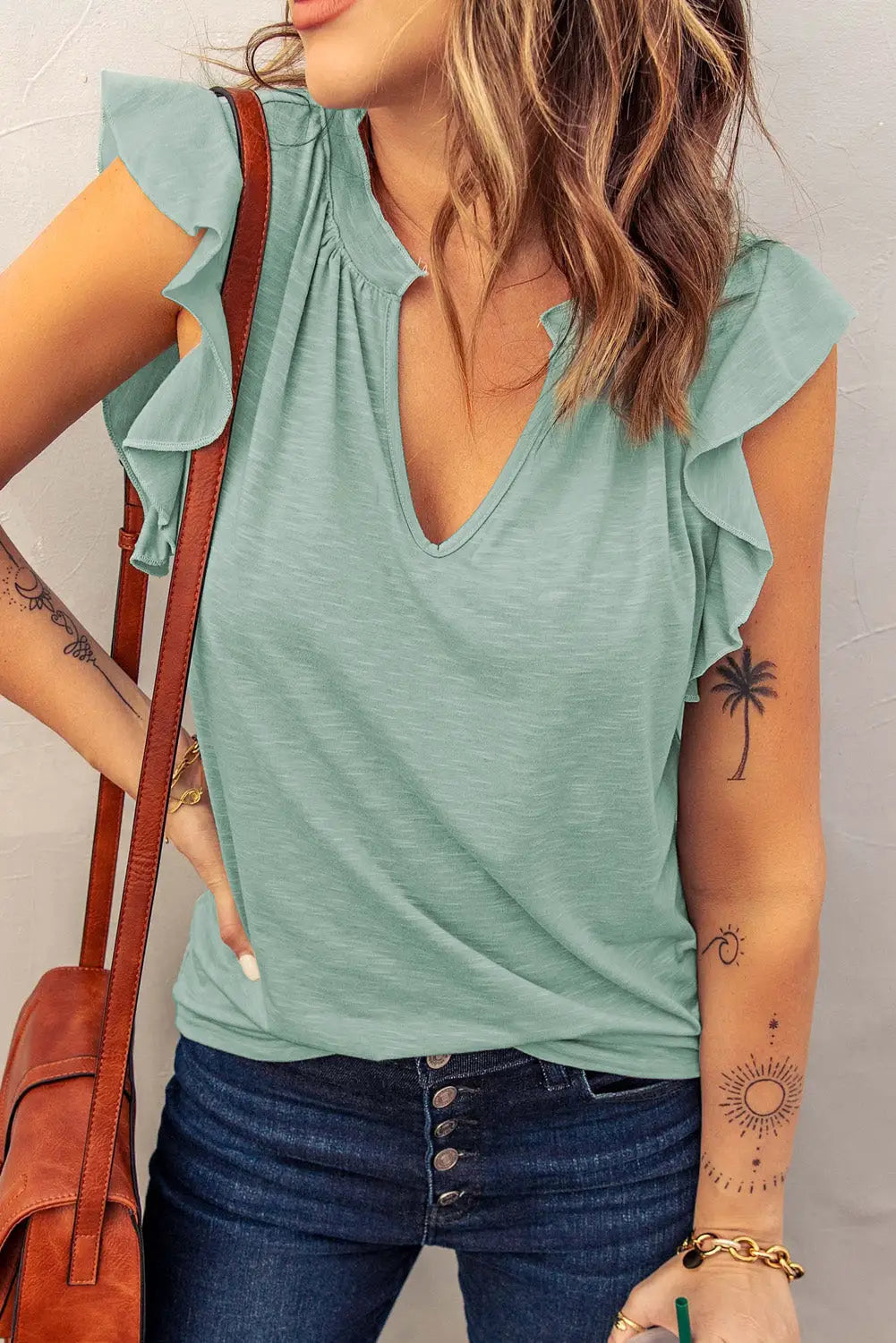Pink casual solid v neck tee - tops