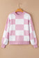 Pink checkered bishop sleeve sweater | fashionfitz