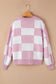 Pink checkered bishop sleeve sweater | fashionfitz