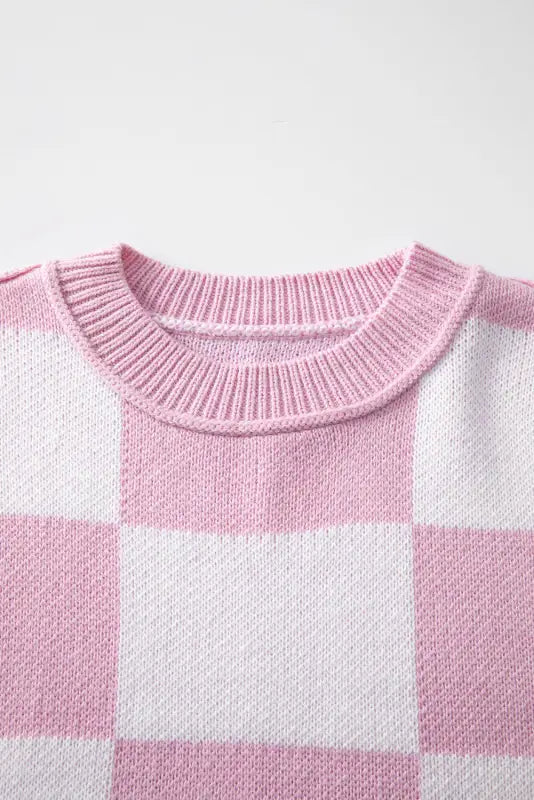 Pink checkered bishop sleeve sweater | fashionfitz