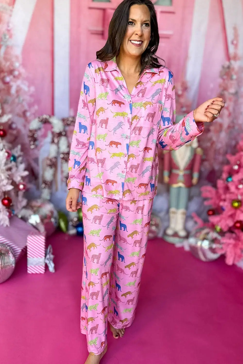 Pink cheetah print shirt and pants pajama set - sets