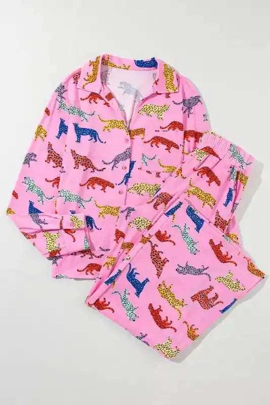 Pink Cheetah Print Shirt and Pants Pajama Set - Fashionfitz