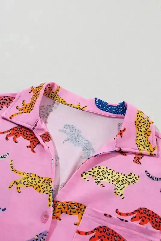 Pink Cheetah Print Shirt and Pants Pajama Set - Fashionfitz
