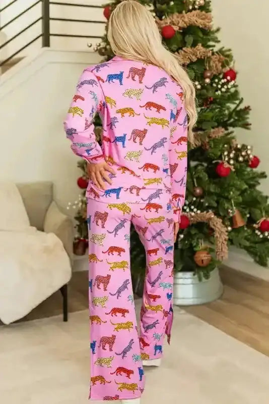 Pink Cheetah Print Shirt and Pants Pajama Set - Fashionfitz