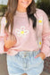 Pink chenille daisy stitching crew neck sweater - sweaters & cardigans