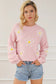 Pink chenille daisy stitching crew neck sweater - sweaters & cardigans