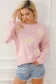 Pink chenille daisy stitching crew neck sweater - sweaters & cardigans