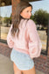 Pink chenille daisy stitching crew neck sweater - sweaters & cardigans